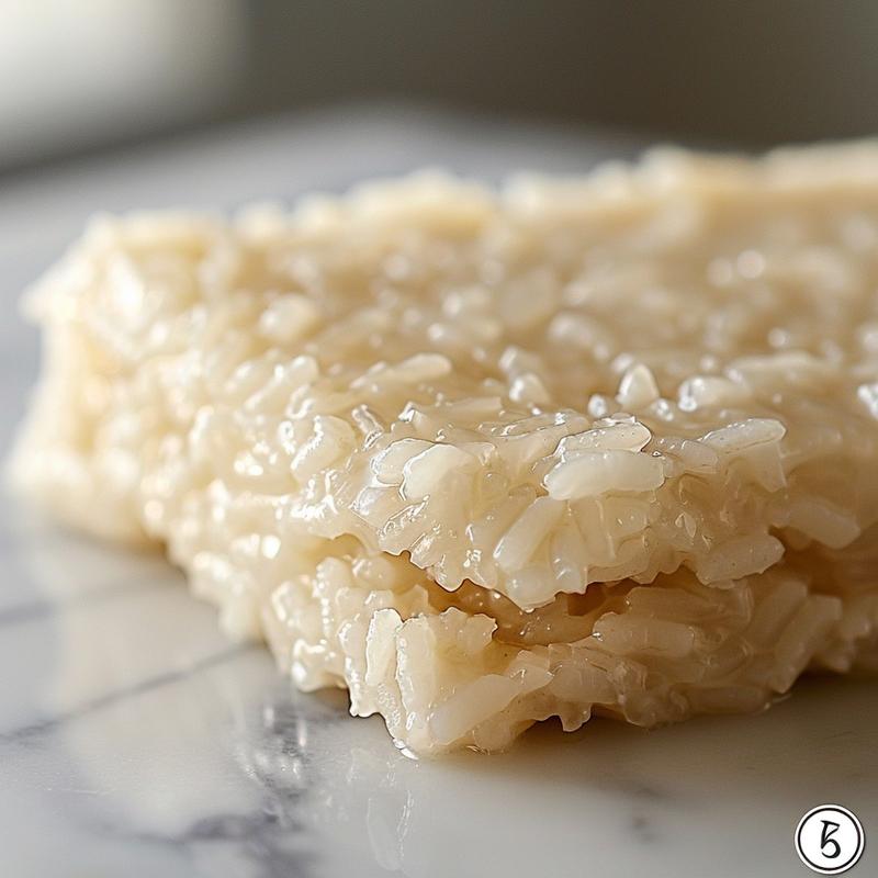 A close-up view of creamy rice pudding in a minimalist white bowl on a marble surface.