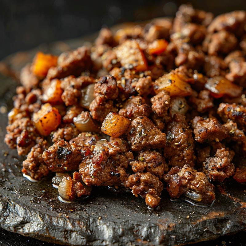 Close-up of a variety of low-carb ground beef meals arranged on a rustic wooden table.