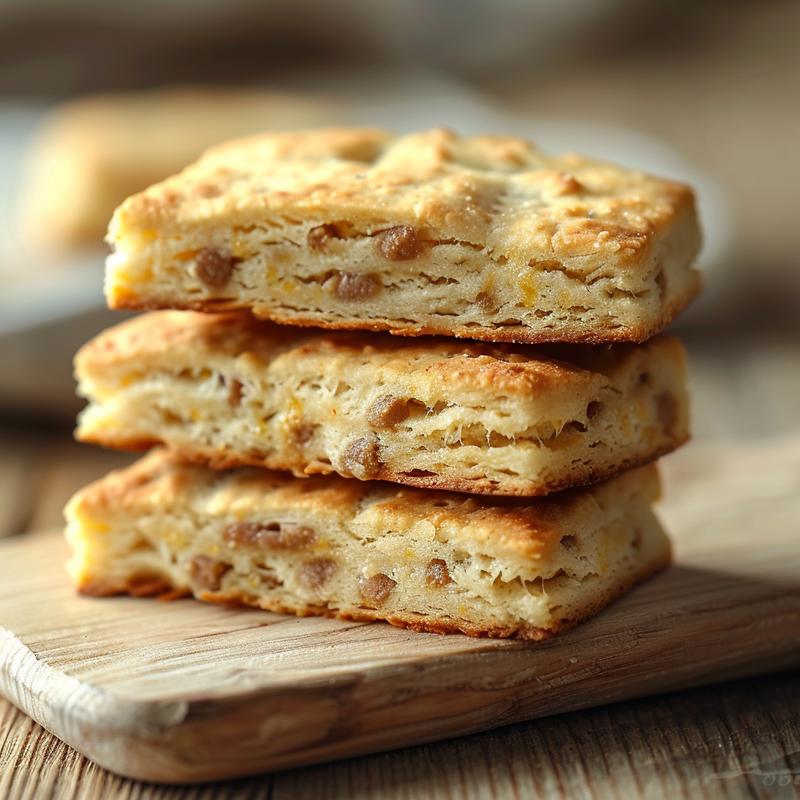 Close-up of a delicious gluten-free casserole served on a natural wood board.