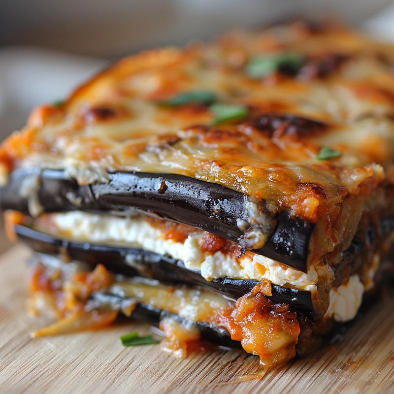 Close-up of a serving of baked feta spaghetti squash on a wooden board, showcasing its texture and ingredients.