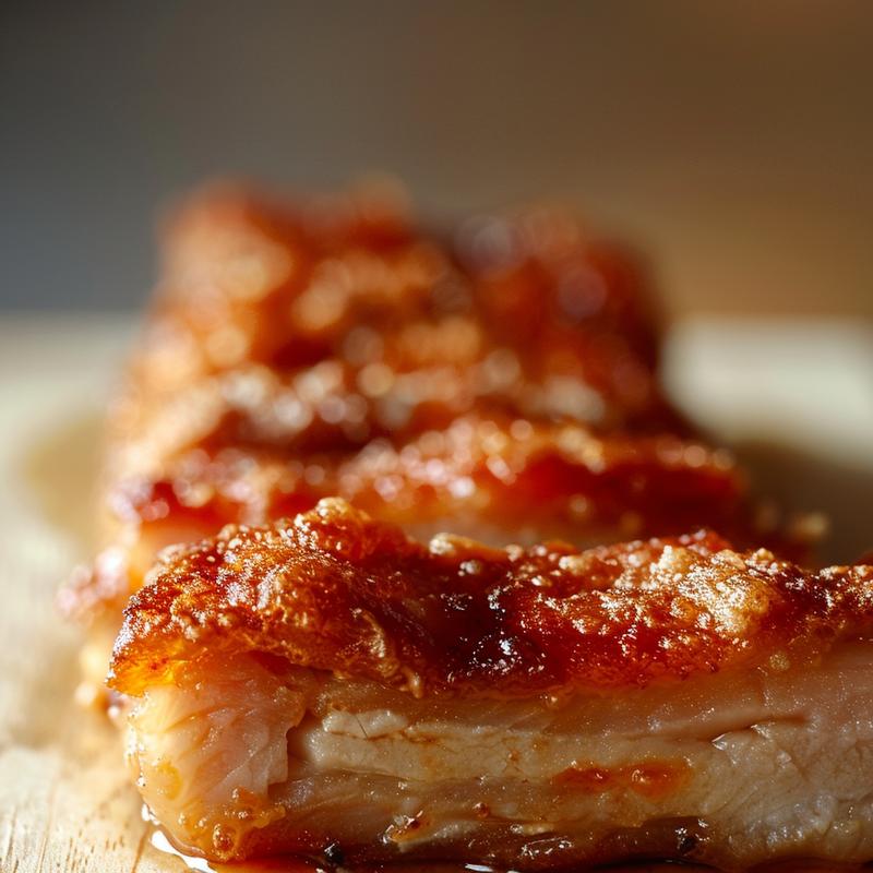 Close-up of a beautifully arranged portion of gourmet dinner on a wooden board, showcasing vibrant colors and textures.