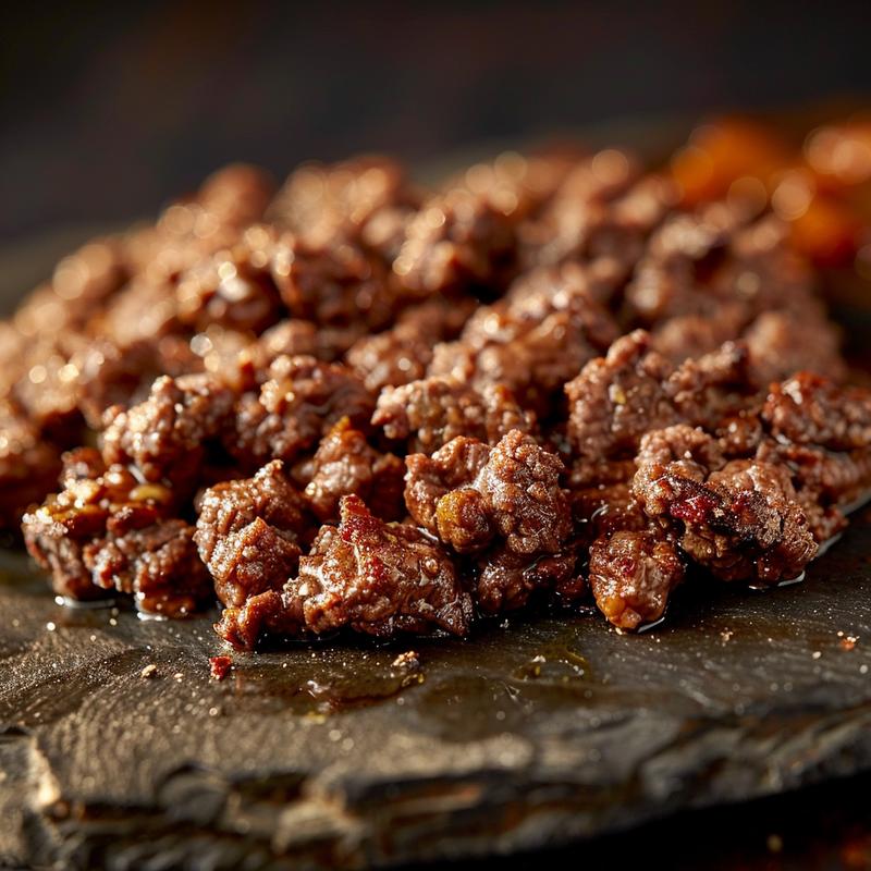 Close-up of a variety of low-carb ground beef meals arranged on a rustic wooden table.