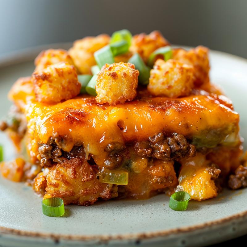 Close-up of a vibrant casserole on a light grey plate, showcasing various textures and colors.