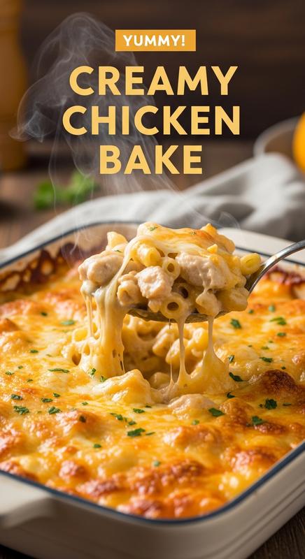 Creamy chicken and potato bake in a rustic dish.