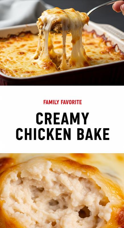 Creamy chicken and potato bake in rustic dish.