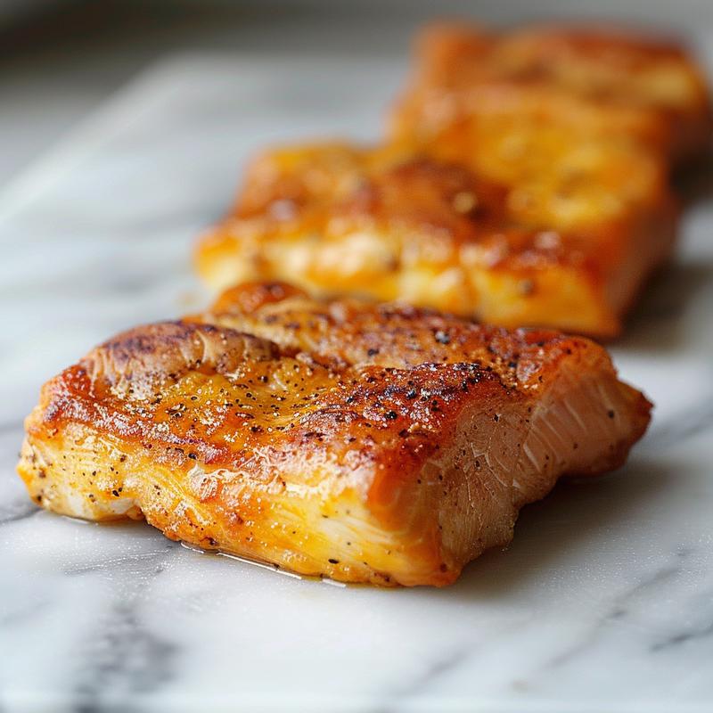 Close-up of a creamy vegan cauliflower casserole on a wooden board, showcasing its textures.
