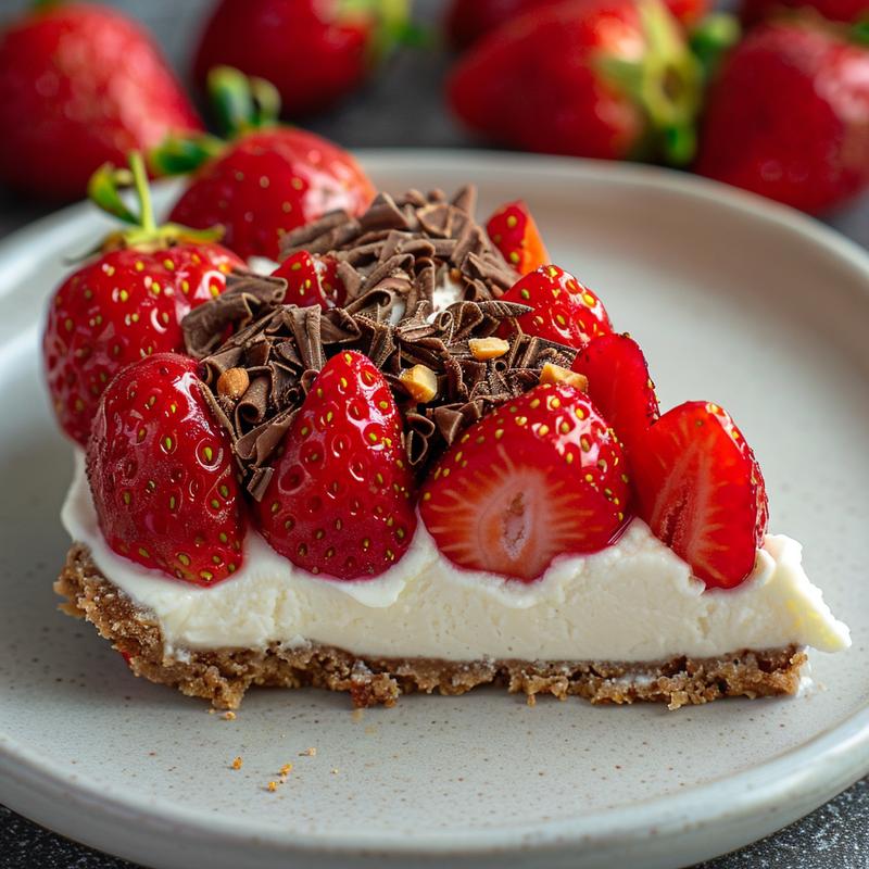 Close-up of cheesecake-filled strawberries on a grey plate.