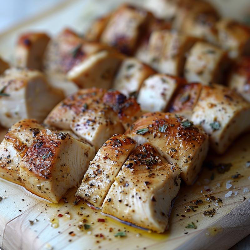 Close-up of Mediterranean chicken wraps on a light wood board.