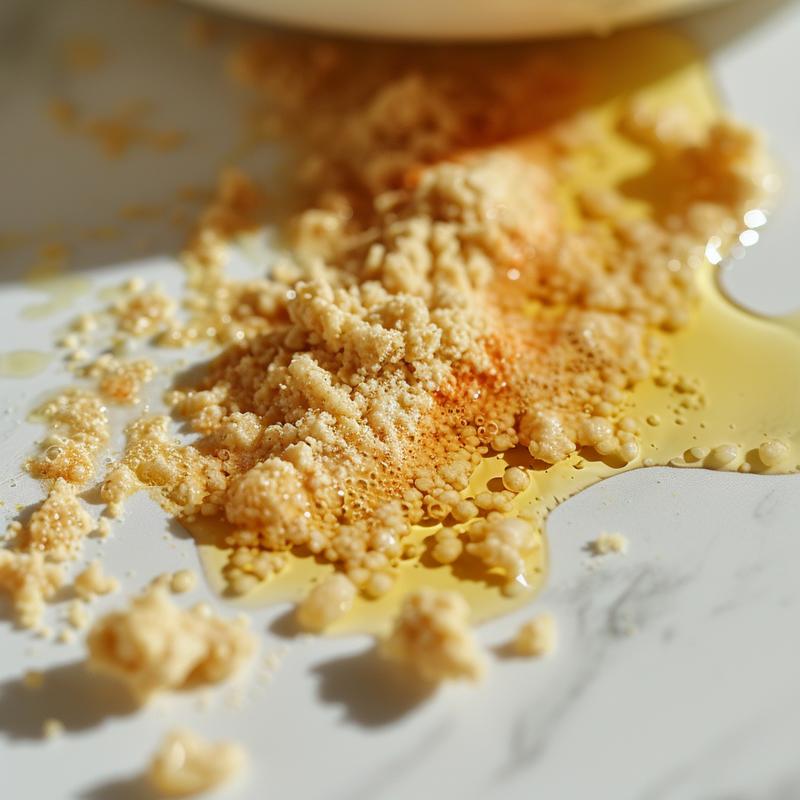 Close-up of creamy vegan tahini dressing with visible tahini and lemon juice.