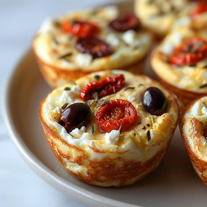 Close-up of Mediterranean egg muffin on a grey plate.