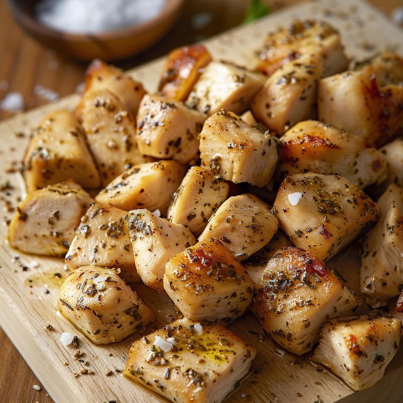 Close-up of Mediterranean chicken wraps on a light wood board.