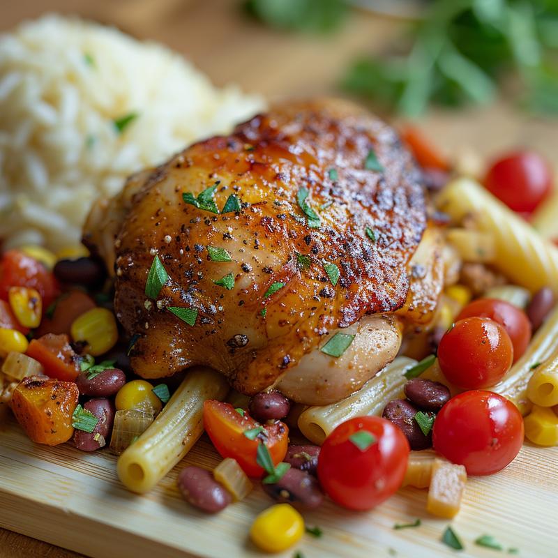 Close-up of budget-friendly food items on wood.