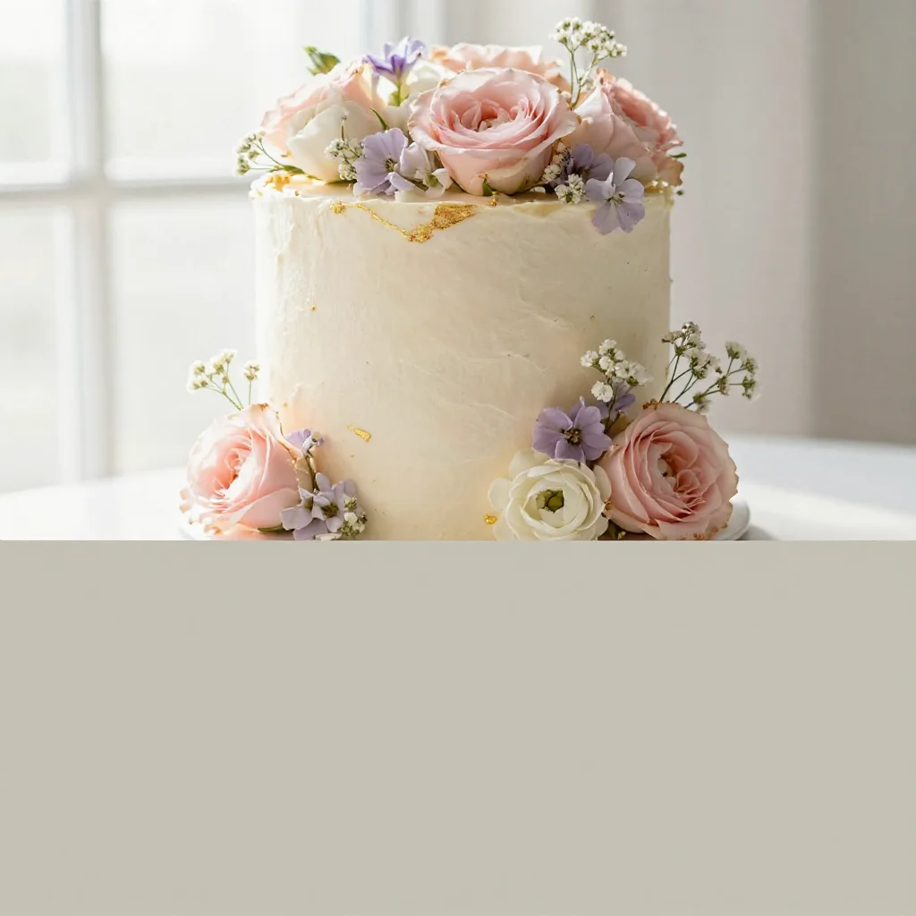 Elegant 23rd birthday cake with delicate decorations, displayed in the top 60% of an image with a solid neutral block below.