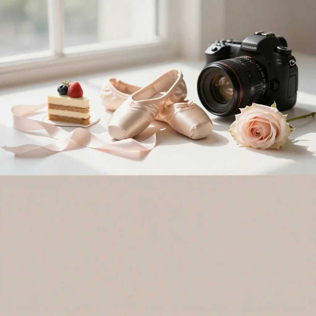 A blush pink rose cake, intricately decorated with edible roses, sits on a white surface, with a solid neutral block below for text.