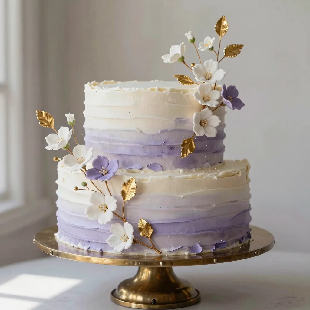 Close-up of a pastel ombre cake for a baby shower, elegantly styled.