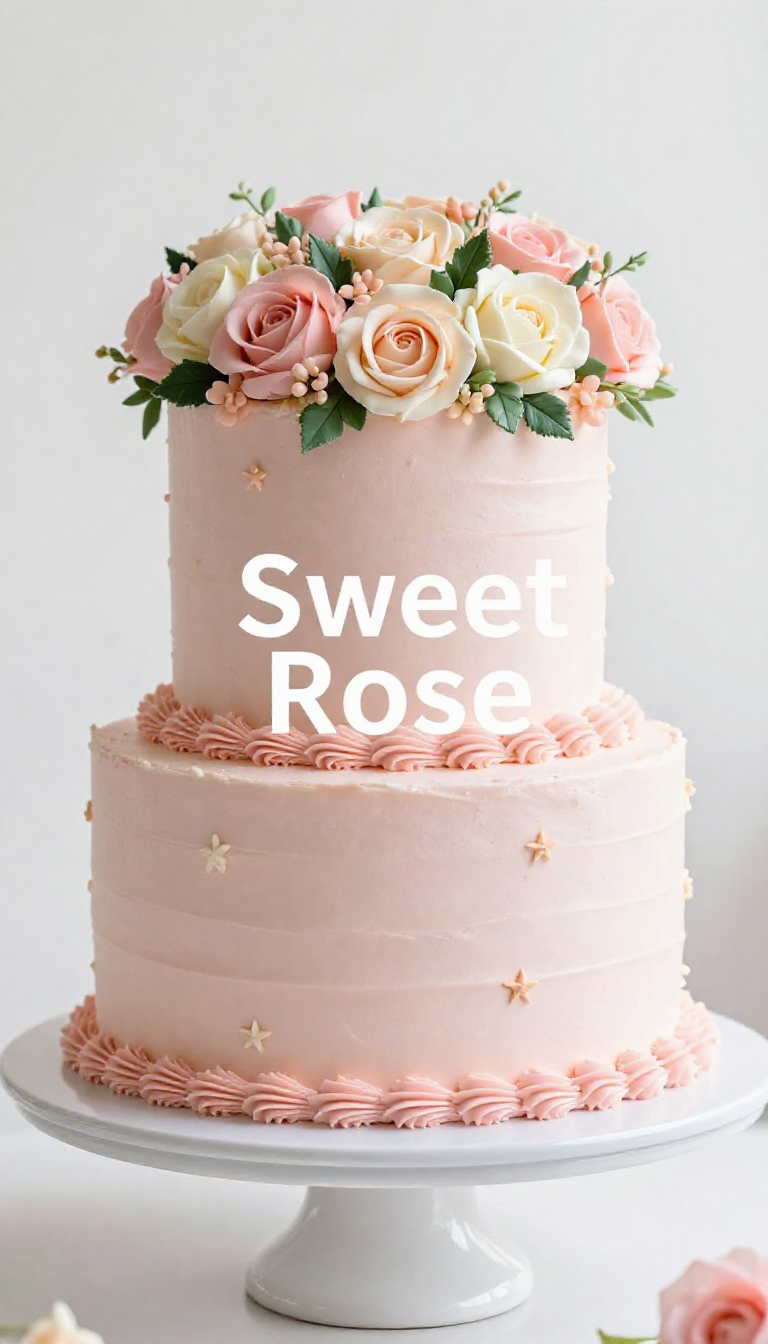 Save this Photorealistic pink rose cake with delicate buttercream floral wreath and 